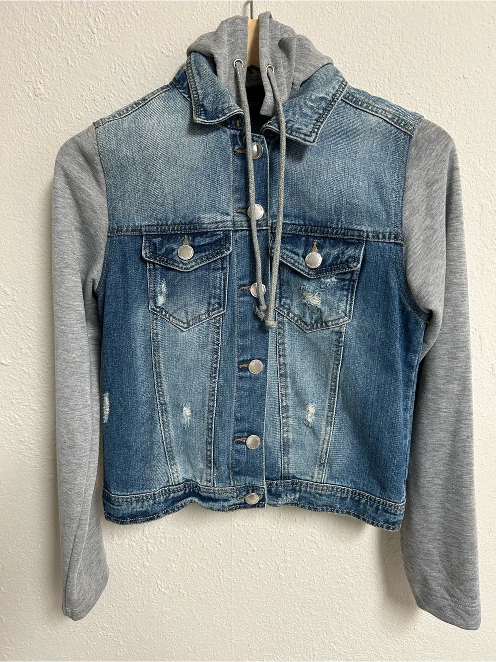 Excuse Never Enough Distressed Denim Sweatshirt Sleeve Hoodie Jacket Small S
